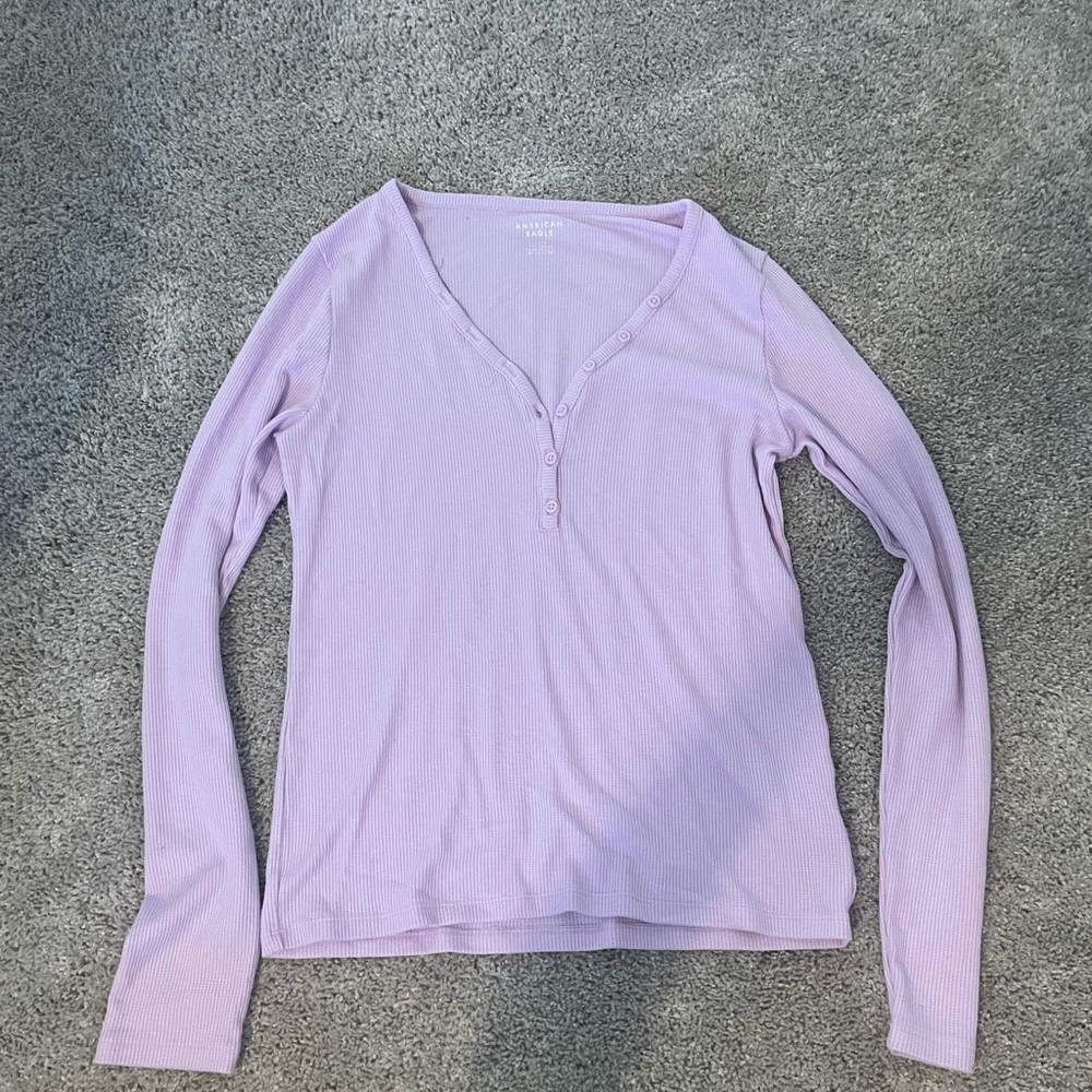 American Eagle Outfitters Purple Fitted Long Sleeve Blouse